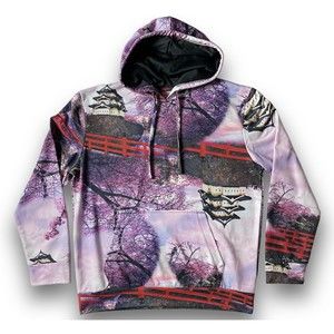 Fresh Prints of Tokyo Mens Hoodie Purple Tree Asian Motif Size M Medium